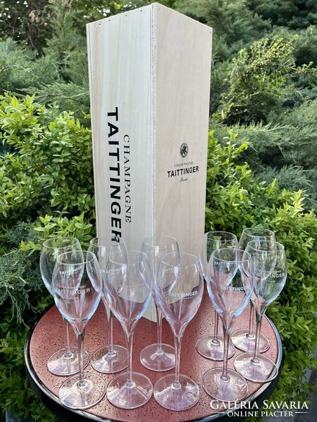 CHAMPAGNE CLUB - Taittinger pezsgőkóstoló pohár szett (10 db, 16 cl) eredeti 3L Jeroboam faládában