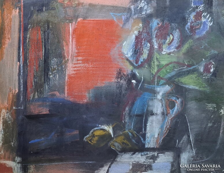 Károly Klimó: Still Life (oil painting) by Munkácsy Award-winning artist, modern style, Képcsarnok