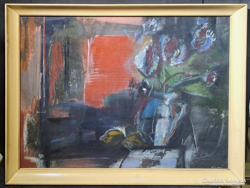 Károly Klimó: Still Life (oil painting) by Munkácsy Award-winning artist, modern style, Képcsarnok