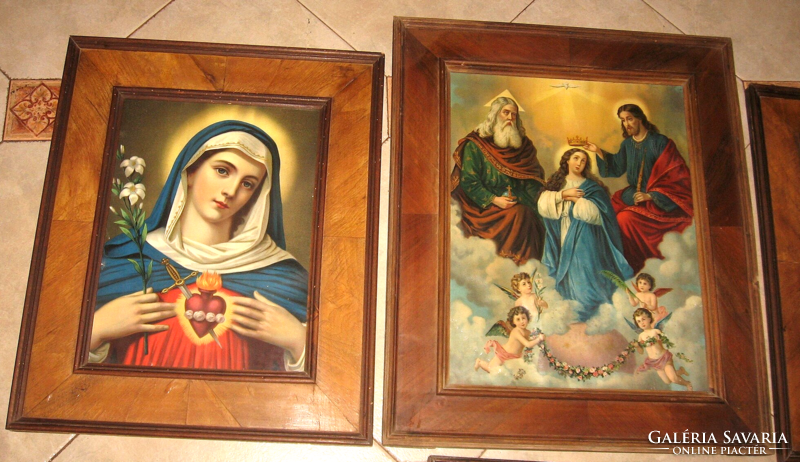 SET OF 4 ANTIQUE SAINT PICTURES IN SILVER FRAMES