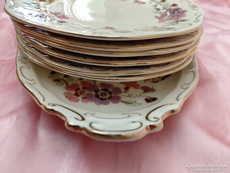 HIBÁTLAN! Zsolnay porcelán pillangó mintás 6 + 1 süteményes vagy szendvicses készlet