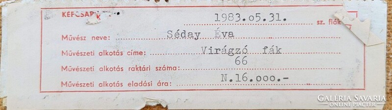 Séday Éva (1929 - 2011) Dunakanyar Virágzó Fák c. Képcsarnokos olajfestménye EREDETI GARANCIÁVAL !