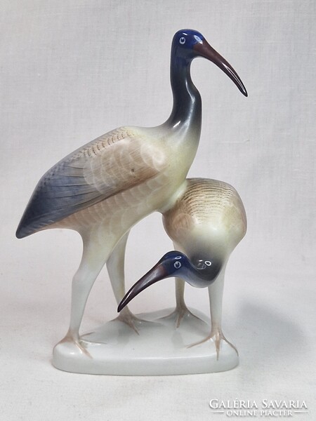 Hollóházi kézi festésű gém pár porcelán figura hibátlan állapotban 17,5 cm. magas