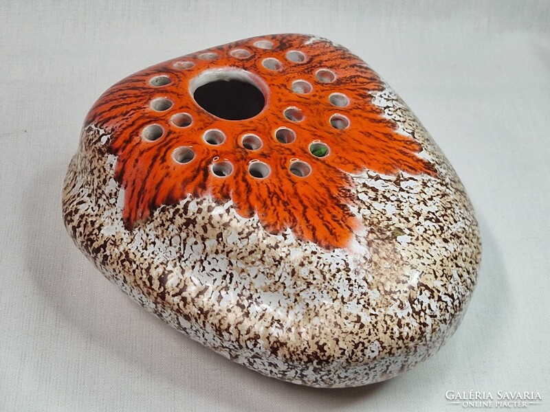 Jelzett iparművészeti mázas kerámia ikebana váza hibátlan állapotban 18 cm. hosszú