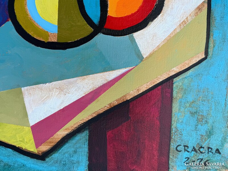Kubista csendélet , 90x90 cm, Piotr Wrona - lengyel kortárs festő