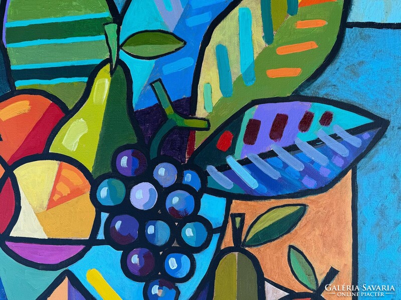 Kubista csendélet , 90x90 cm, Piotr Wrona - lengyel kortárs festő
