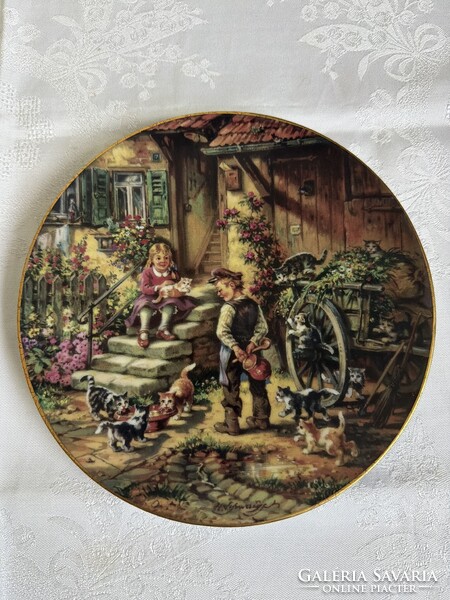 Gyönyörű Bradex jelenetes limitált sorszámozott porcelán dísztányér.