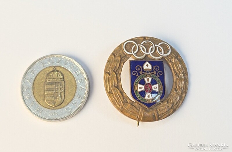 Olimpiai ötkarikás zománc jelvény a Ciszterci rend címerével / Horthy korszak 1920 - 1940