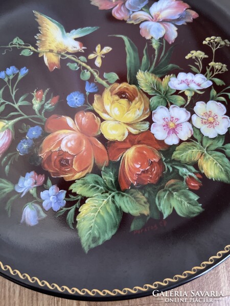 Álomszép gyűjtői rózsás porcelán dísztányér Bradex.