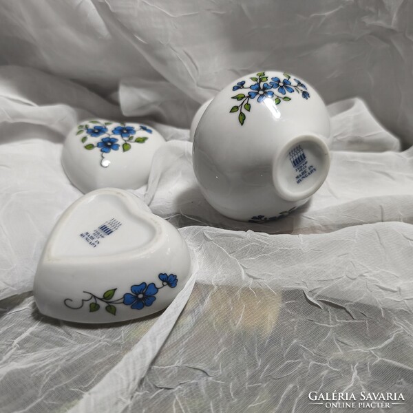 Zsolnay nefelejcs mintás mini porcelánváza és szívalakú porcelán gyűrűtartó doboz szett