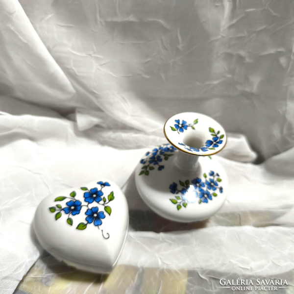 Zsolnay nefelejcs mintás mini porcelánváza és szívalakú porcelán gyűrűtartó doboz szett