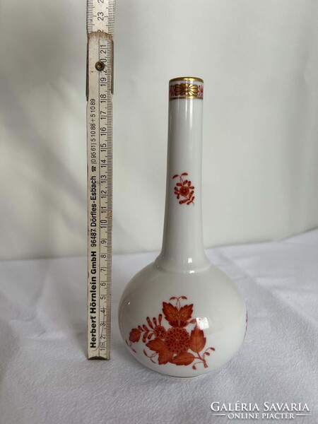 Herendi kézzel festett porcelán váza - Apponyi vörös mintás (7074/AP) - 20 cm - hibátlan