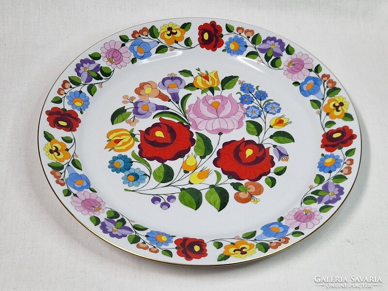 Kalocsai nagy méretű kézzel festett porcelán virág mintás tál vagy fali dísz hibátlan állapot 29 cm.