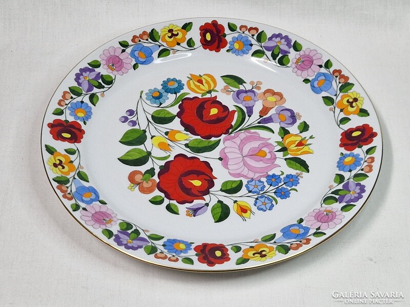 Kalocsai nagy méretű kézzel festett porcelán virág mintás tál vagy fali dísz hibátlan állapot 29 cm.
