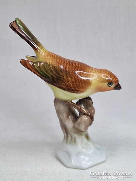 Ritka Herendi gyönyörű kézi festésű porcelán énekes madár figura hibátlan állapotban 9,5 cm. magas