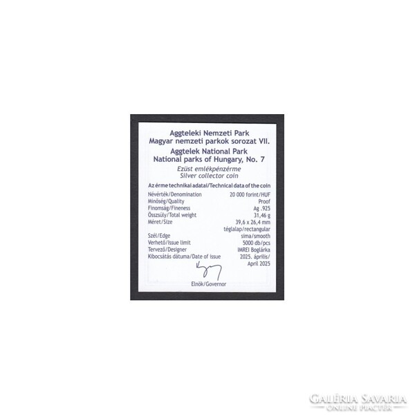 Magyarország,20000 forint 2025 - Aggteleki Nemzeti Park - Certifikáció
