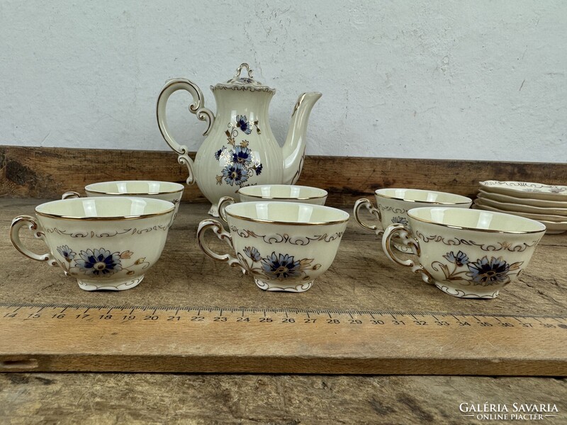 -AX678- Zsolnay búzavirág mintás porcelán teáskészlet kávéskészlet mokkáskészlet kancsó csésze szett