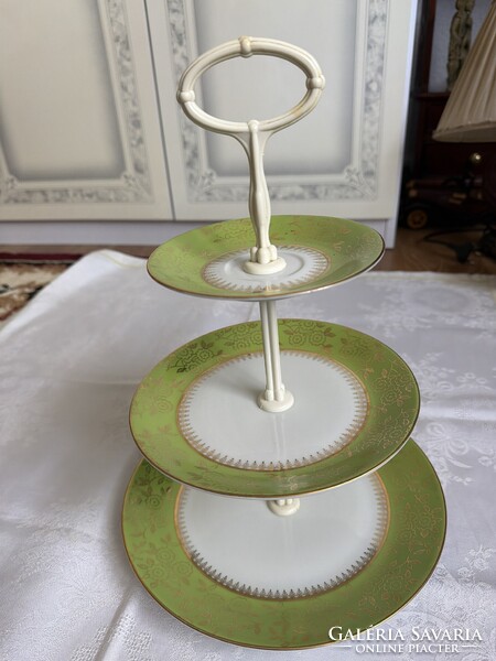 Czechoslovak beautiful 3-tier green, gold porcelain server.