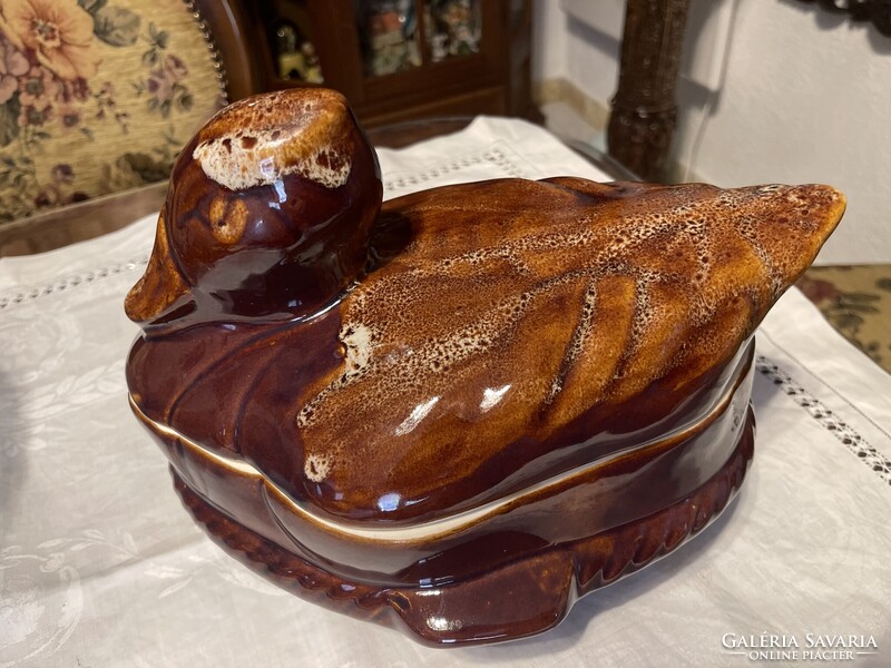 Large glazed ceramic duck dish, storage container.