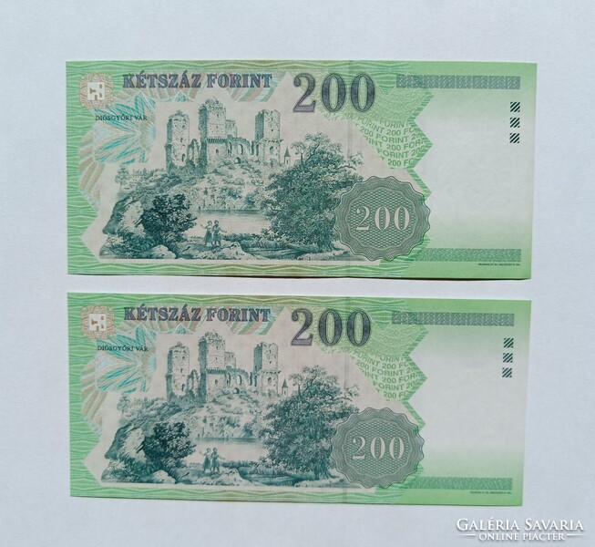 2 db sorszámkövető 200 forint bankjegy (2004, FB sorozat) - Tökéletes UNC / Nyomdaállapot!