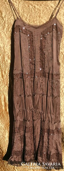 100% silk dress with pearl embroidery, lace, and sequins, natural silk inside and out