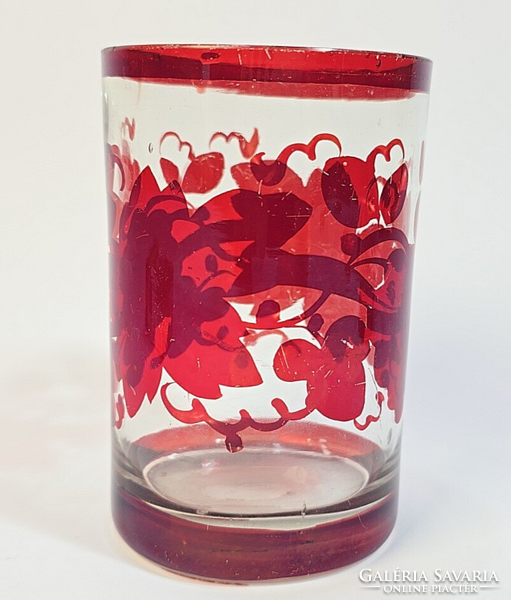 Hollóházi antique Biedermeier Burgundy stained glass glass / souvenir glass - from the 19th century.