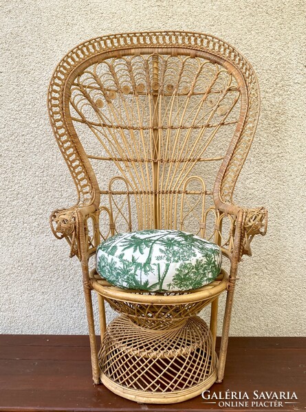 Vintage Pávatrón Pávafotel Pávaszék Karosszék Fotel Szék Páva Formájú Rattan Fonott Peacock Chair