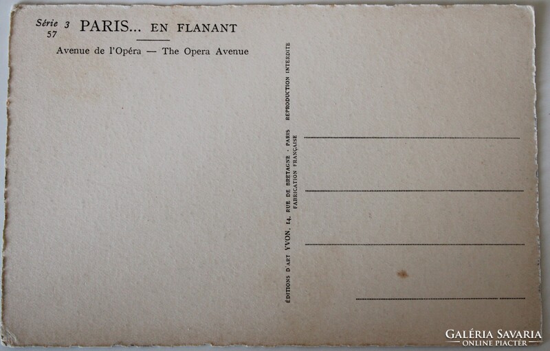 Képeslap, Francia,Párizs,Avenue de l'Opéra, A. Yvon akvarel, Paris en Flanant, Sér: 3/57 cc1930 (K1)