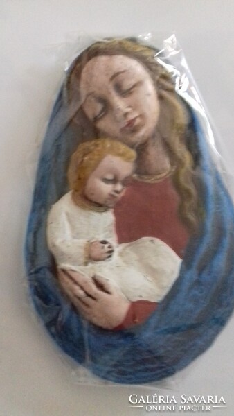 Kerámia Mária kép kisdeddel 10x7 cm. új. originált.