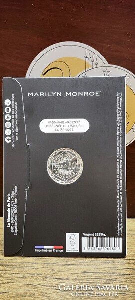 Marilyn Monroe ezüst emlékérme 2026 Franciaország 10 Euro 2026 Ag
