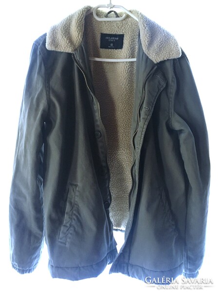Warm Lined Unisex Jacket, Cedarwood Cotton Canvas, Khaki Green, XS