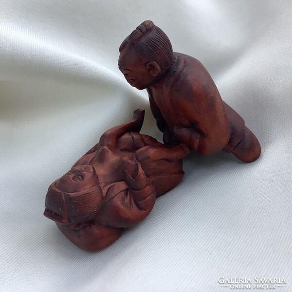 Akt szobor erotikus netsuke necuke japán Gésa Szamuráj shunga faragás fa miniatűr meztelen nő szex