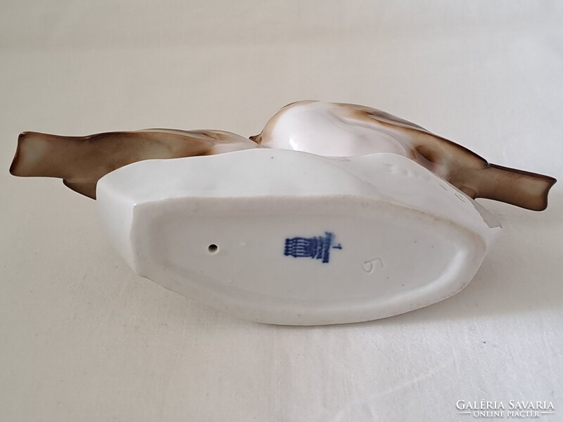 Szép festésű, Zsolnay cinke / cinege páros porcelán figura, Sinkó András terve