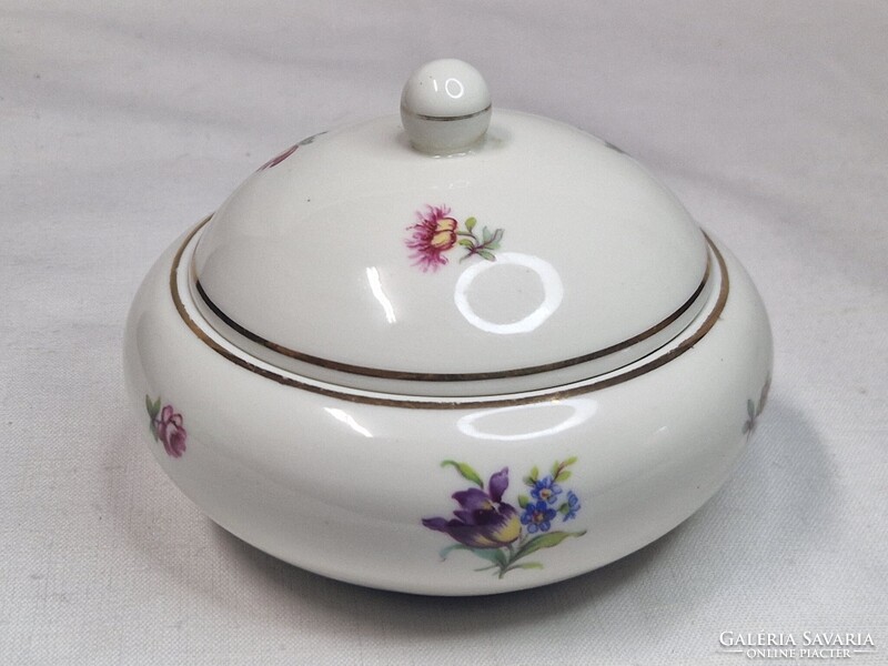 Régi Hollóházi apró virág mintás porcelán bonbonier vagy cukortartó hibátlan állapotban 8,5cm. magas