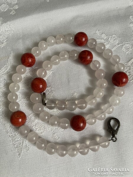Cool vintage pearl necklace with foam coral and rose quartz beads.