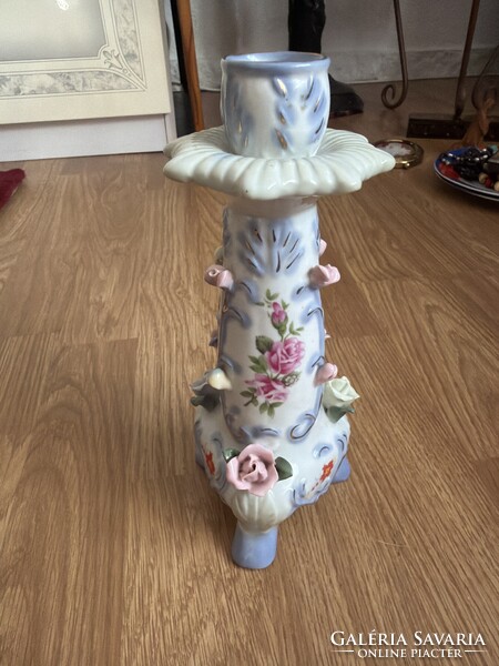 Hollóházi Baroque Porcelain Candle Holder with Roses