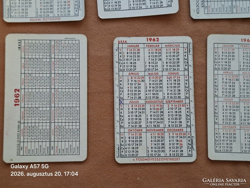 Kártyanaptár 1962 évek !  11 db  ! 1500 ft/ db !