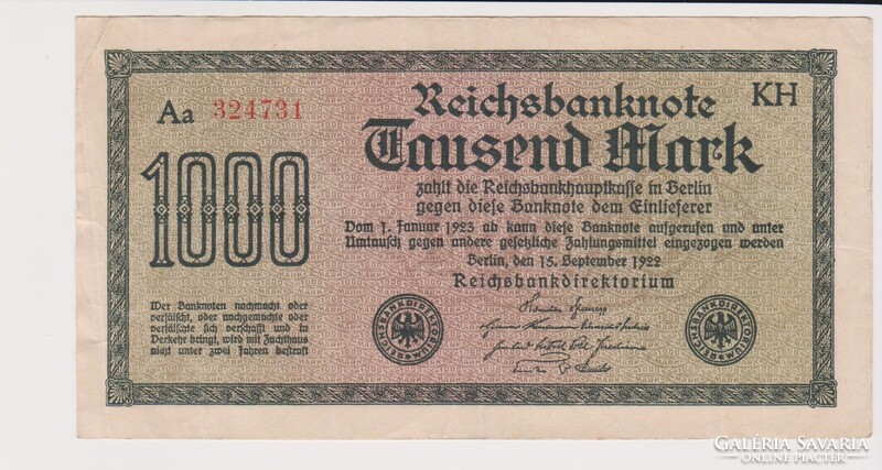 Német Birodalom 1000 márka 1922  VF   ropogós  bankjegy