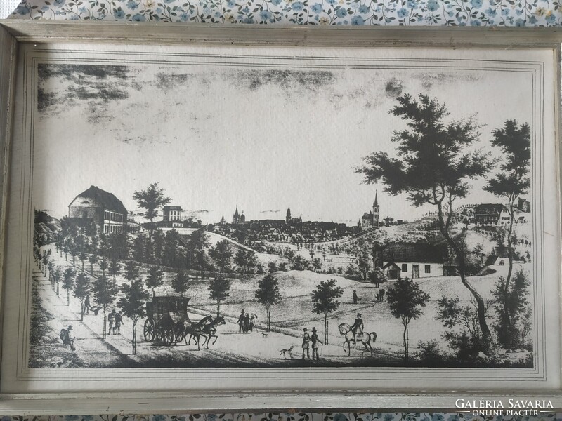 Old German landscape engraving print