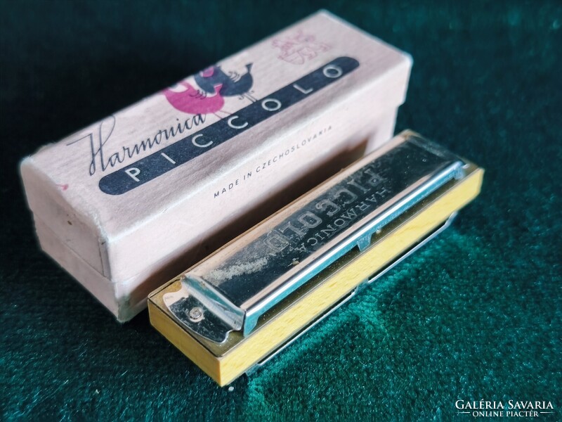 Retró Harmonica Piccolo csehszlovák mini szájharmónika, eredeti dobozban