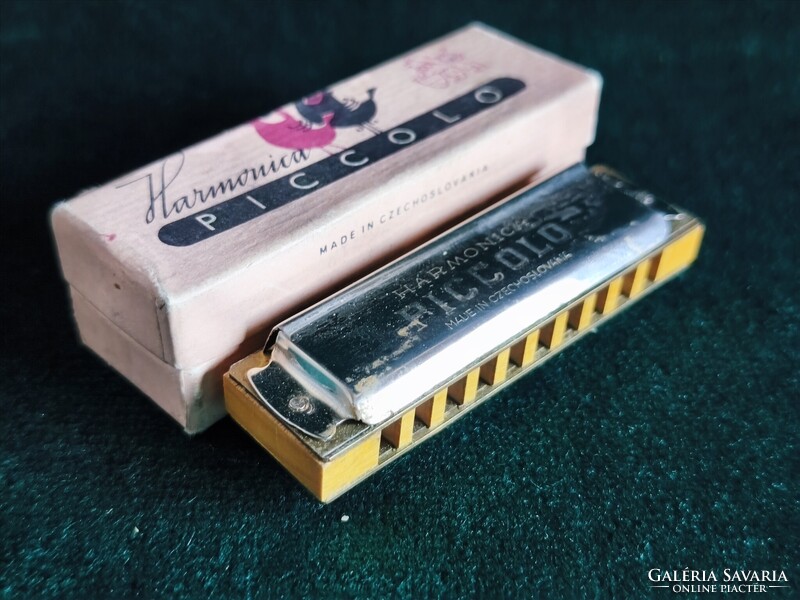 Retró Harmonica Piccolo csehszlovák mini szájharmónika, eredeti dobozban