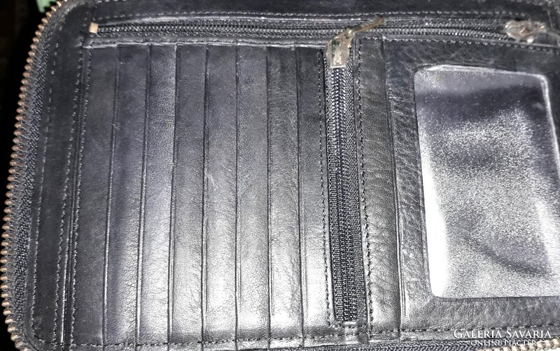 Minőségi férfi EDDIE BAUER fekete bőr válltáska / pénztárca réz zippzárral csattal JÓ ÁLLAPOTBAN