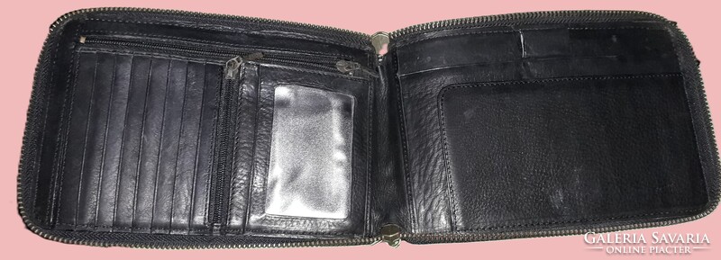 Minőségi férfi EDDIE BAUER fekete bőr válltáska / pénztárca réz zippzárral csattal JÓ ÁLLAPOTBAN