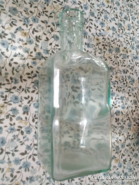 Green square glass bottle, antique, flawless