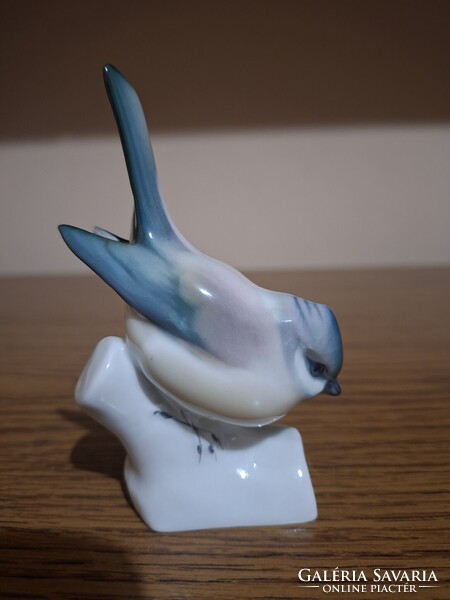 Zsolnay porcelán cinke, cinege, madár. Jelzett