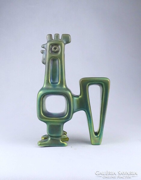 2B235 Mid century eozin mázas Zsolnay porcelán kakas - Nádor Judit formaterv 20 cm