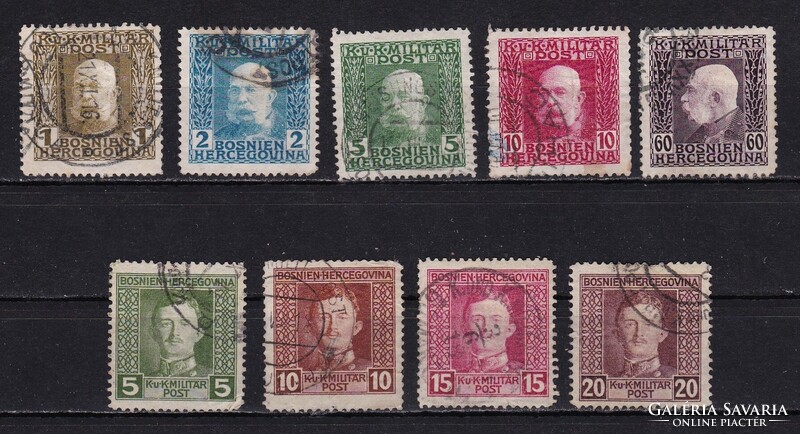 1912-1917 Bosnia Herzegovina Franz Joseph and I Charles King Stamped Stamp Set
