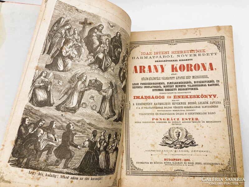 Arany Korona, antik imádságos és énekes könyv, 1891 - metszetekkel gazdagon illusztrálva