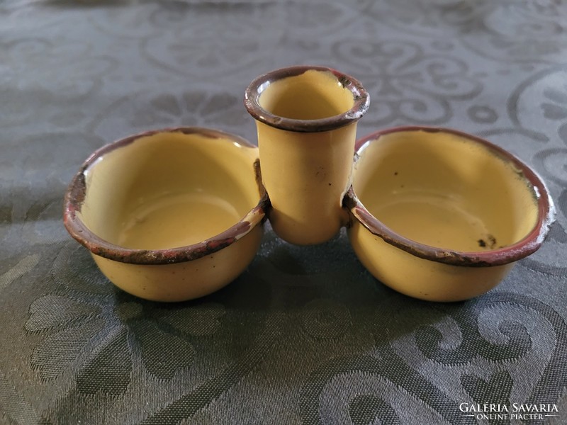 Old Enamel Salt, Pepper, and Toothpick Holder