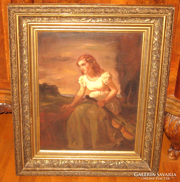 PROMO! ORIGINAL WONDERFUL SZÜLE PÉTER / 1886-1944 / IMAGE: GIRL WITH GUITAR
